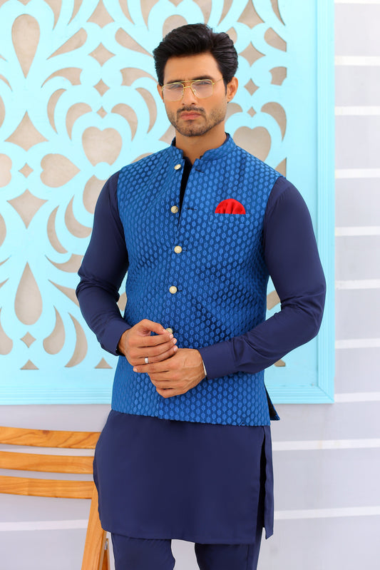 Blue Waistcoat For Men - Mashal Couture