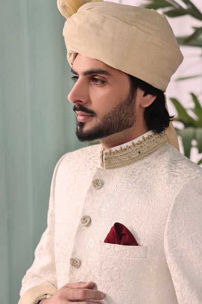 MC 556 Mens White Sherwani For Wedding - Mashal Couture