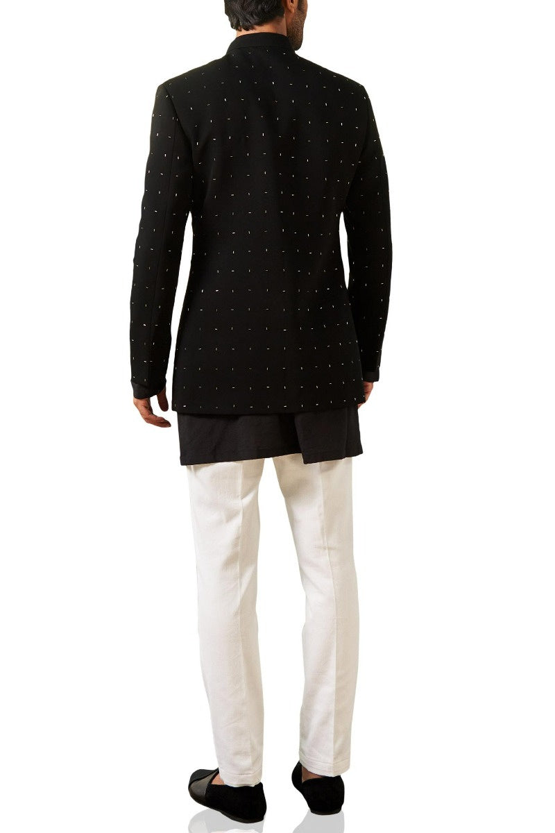 Elegant MC 124 Jet Black Prince's Coat & Kurta Set - MashalCouture.com