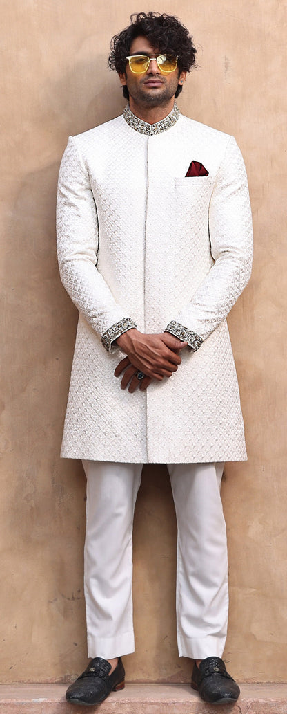 MC 554 White Groom Sherwani - Mashal Couture